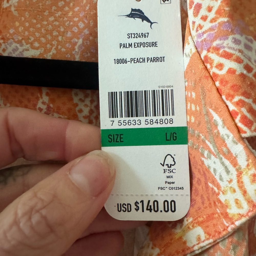 Men’s Tommy Bahama Orange Palm Print Shirt - Picture 5 of 6